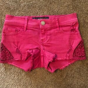Hollister Hot Pink Distressed Crochet-Trim Denim Shorts